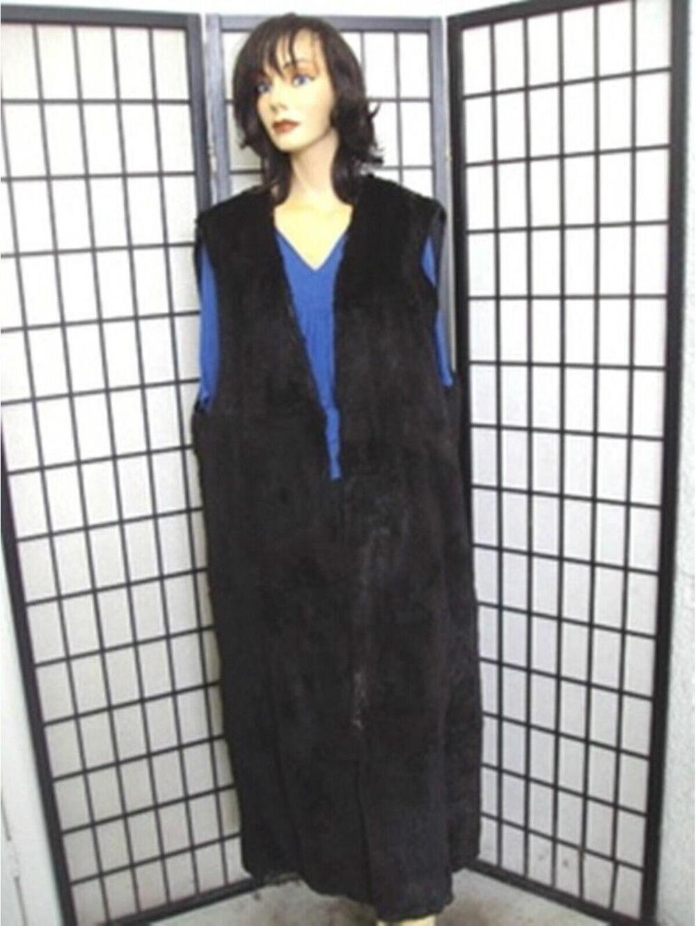 MINT DARK BROWN SHEARED RABBIT FUR LONG VEST JACKET COAT WOMAN WOMEN SIZE 8-10